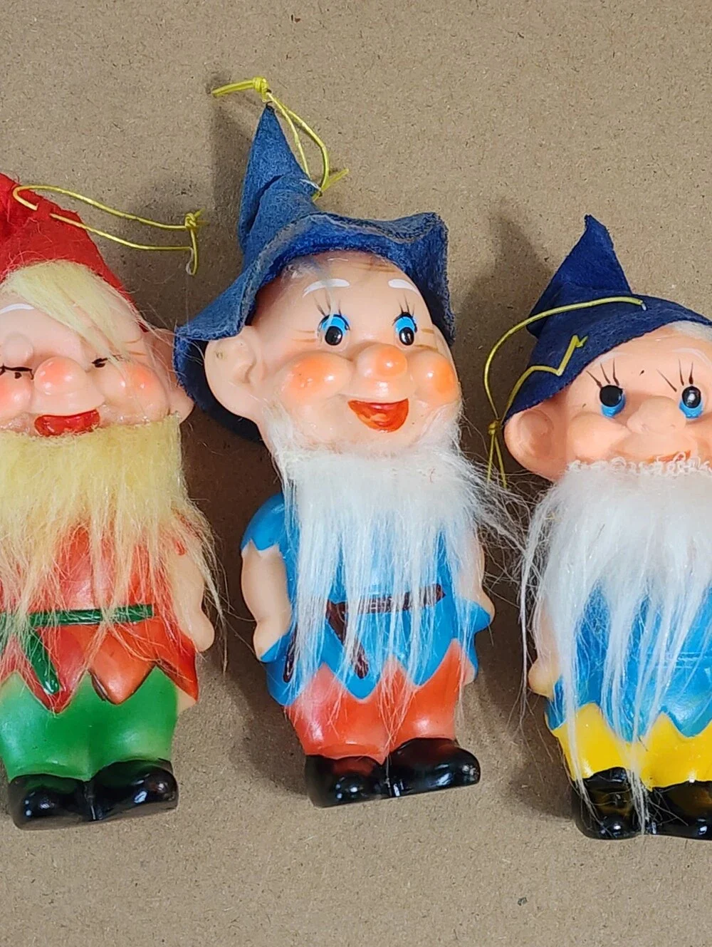 Vtg Elf Pixie Dwarf Gnome Felt Rubber Face Doll Christmas Japan Lot Of 3